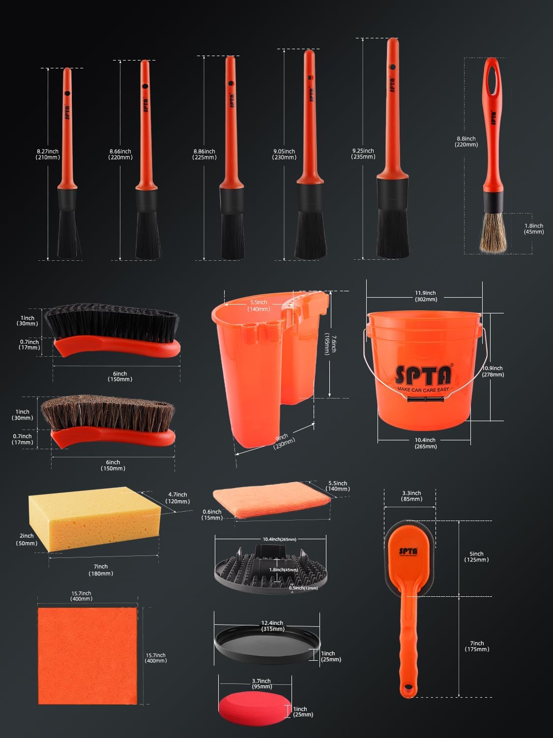 SPTA 31Pcs Car Wash 15L Bucket - Detailing Brush Set ulasan dan harga